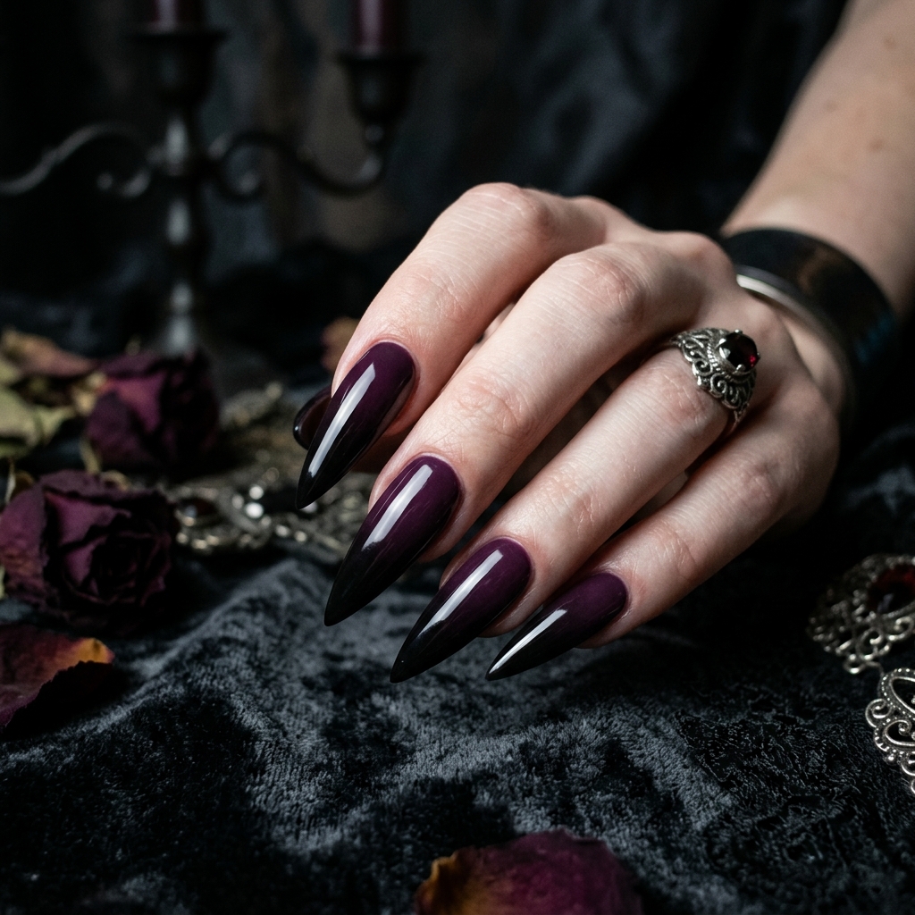 30 Fall Ombre Nails Ideas That Are Simply Stunning 4 Dark Plum and Black Fall Ombre Nails
