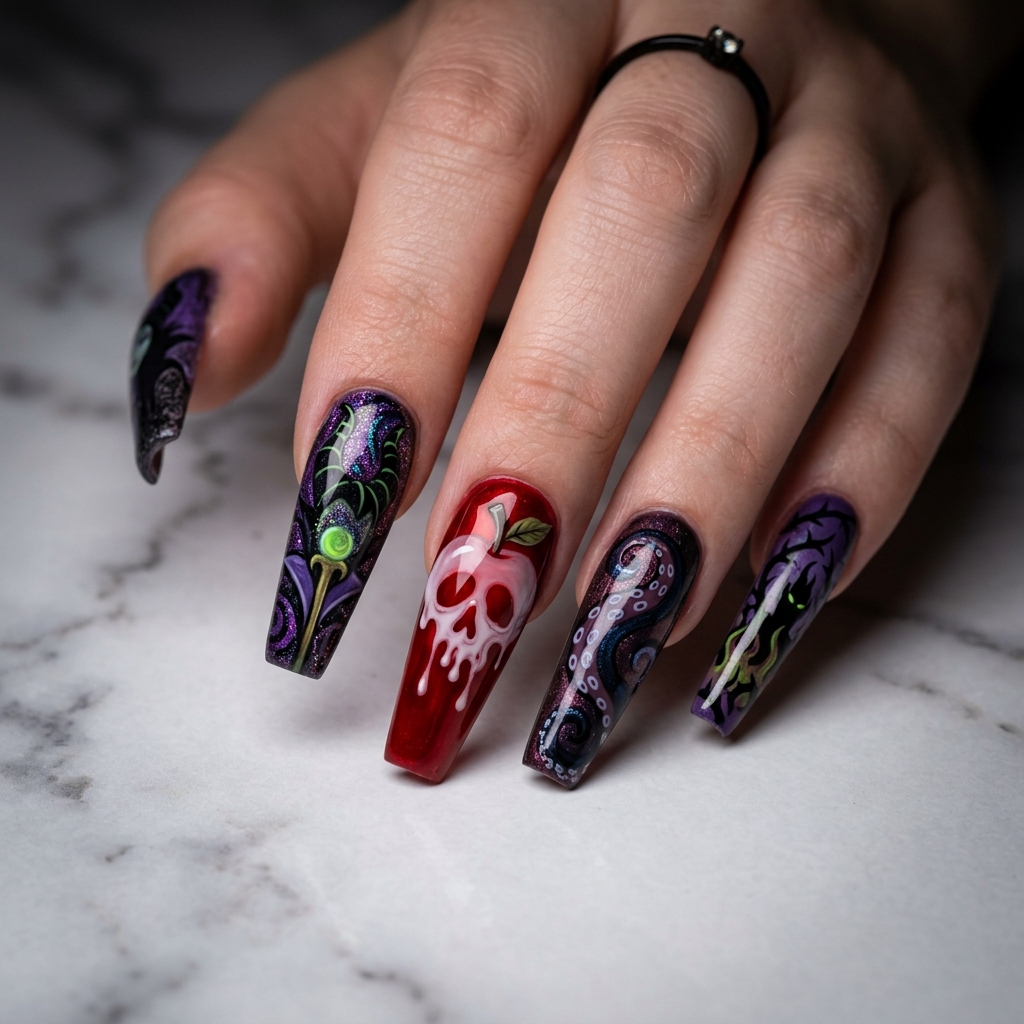 Disney Nails Ideas: 27 Magical Designs to Inspire Your Next Manicure 6 Disney Villains Nail Art Ideas