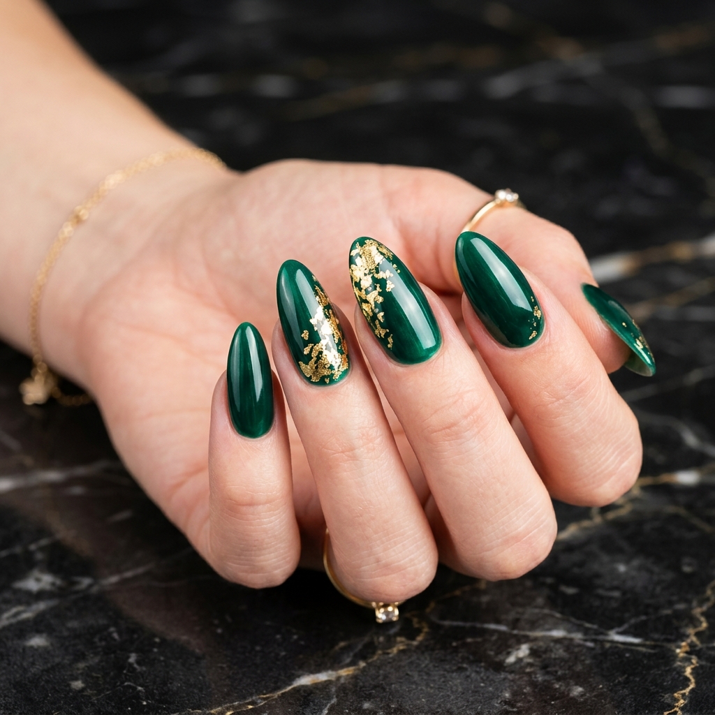 27 Stunning Green Nail Designs Ideas to Inspire Your Next Manicure 4 Emerald green nail designs gold 202605122200