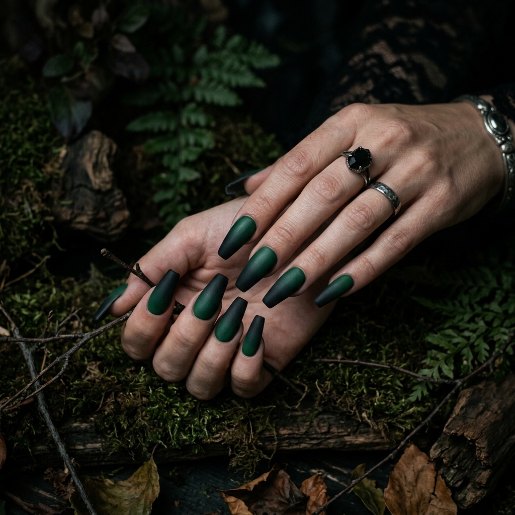 30 Fall Ombre Nails Ideas That Are Simply Stunning 10 Forest Green and Black Fall Ombre Nails