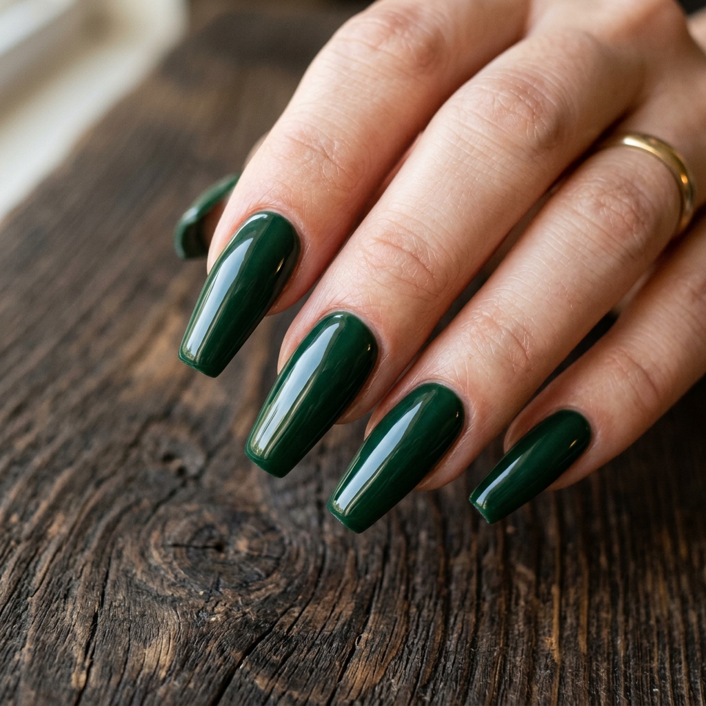 27 Stunning Green Nail Designs Ideas to Inspire Your Next Manicure 7 Forest green coffin nails 202605122200