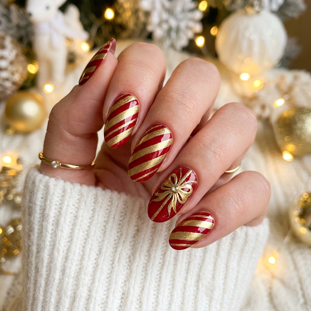 Gift Wrap and Ribbon Nail Ideas