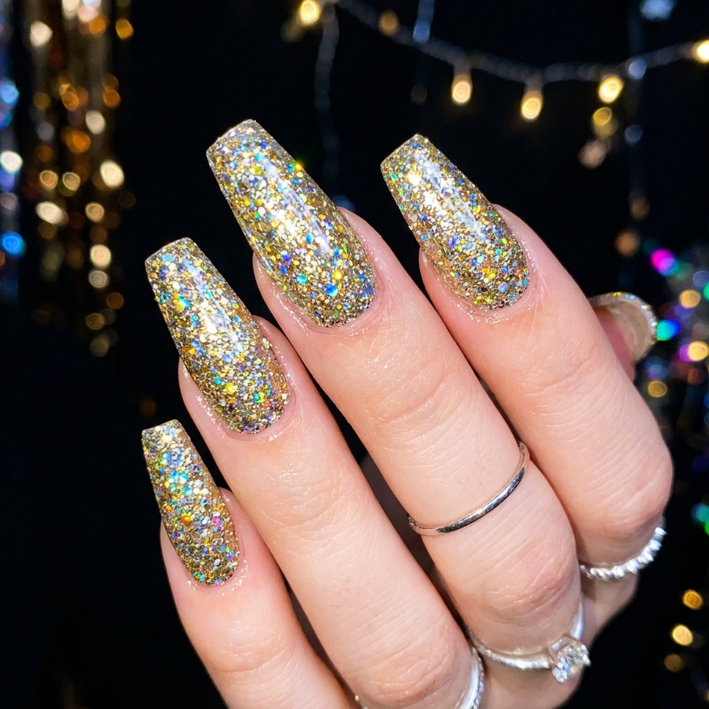 27 Stunning New Year Nails Ideas to Ring in the New Year in Style 2 Glitter Bomb New Year Nails Ideas