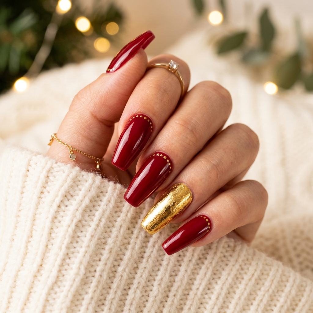 Gold and Red Christmas Nail Ideas