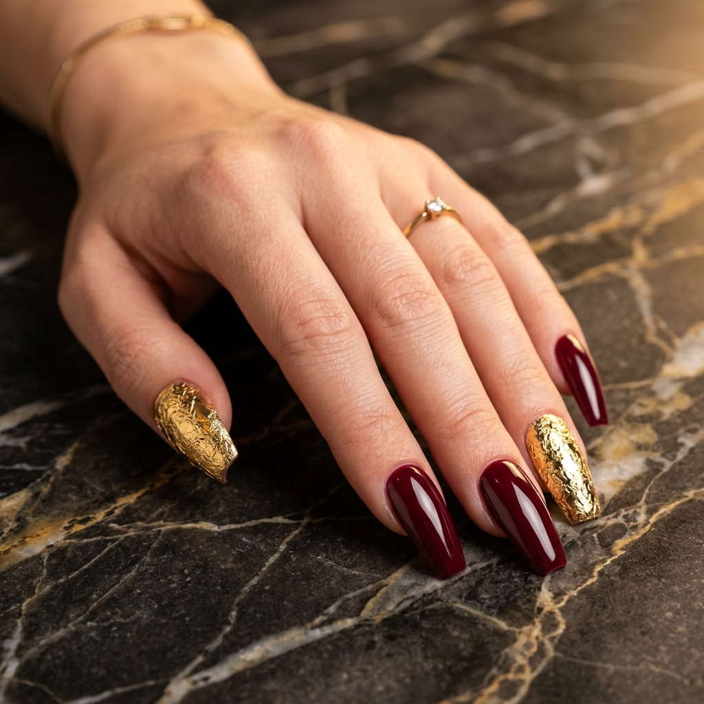 27 Stunning New Year Nails Ideas to Ring in the New Year in Style 23 Gold Foil Accent New Year Nails Ideas