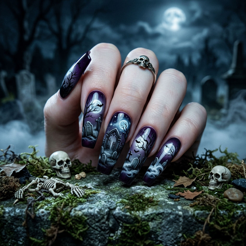 Spooky Nails Ideas: 27 Creepy and Creative Designs to Try This Season 26 Spooky Graveyard Nail Designs