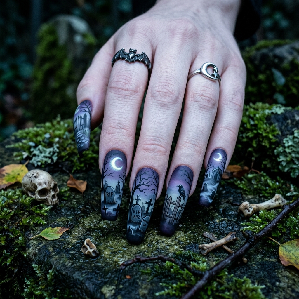 Halloween Graveyard Nail Ideas
