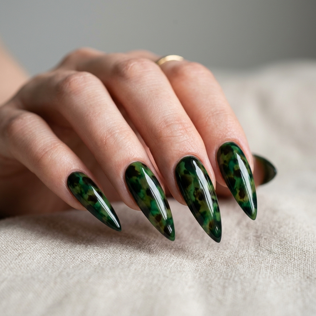 27 Beautiful Tortoise Shell Nails Ideas to Inspire Your Next Manicure 8 Green Tortoise Shell Nails Ideas 202605181715