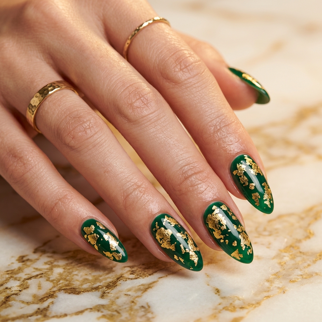 27 Stunning Green Nail Designs Ideas to Inspire Your Next Manicure 21 Green and gold nail designs 202605122212