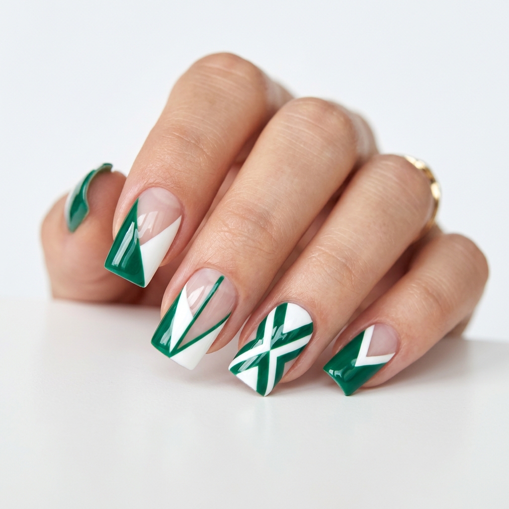 27 Stunning Green Nail Designs Ideas to Inspire Your Next Manicure 19 Green geometric nail designs 202605122211