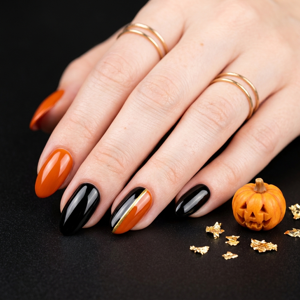 Halloween Nail Ideas Black and Orange