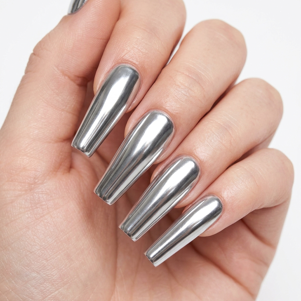 30Long Nail Designs: Stunning Ideas to Inspire Your Next Manicure 9 Chrome Long Nail Designs