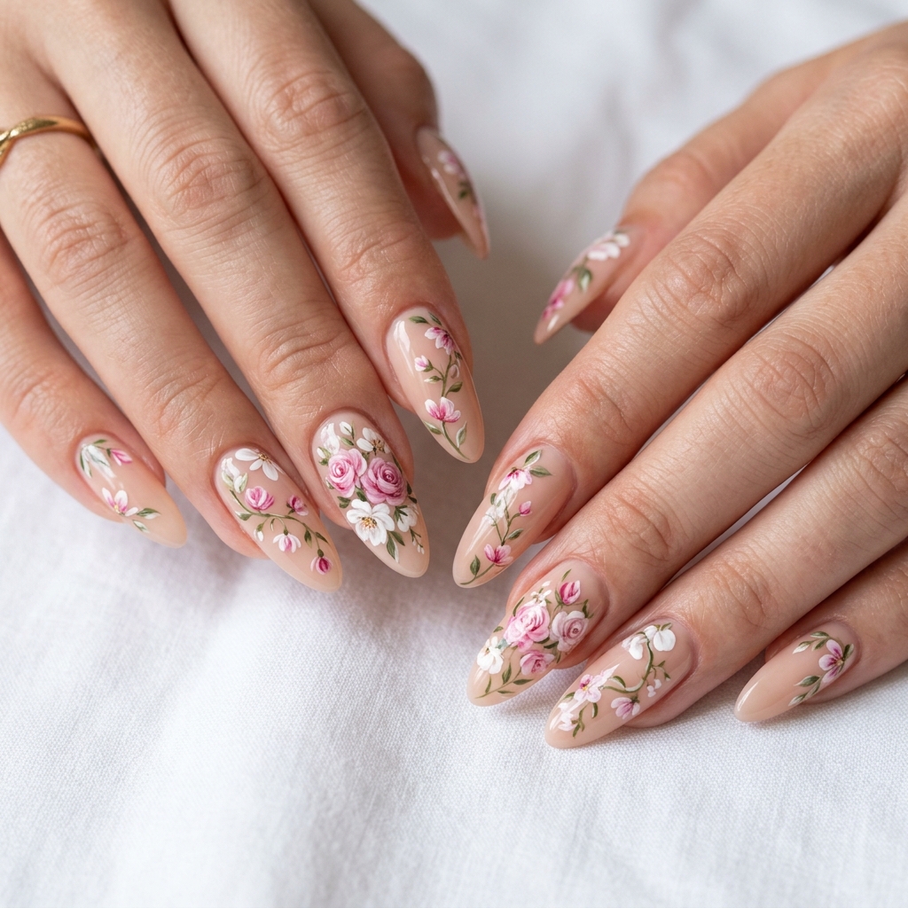 30Long Nail Designs: Stunning Ideas to Inspire Your Next Manicure 12 Floral Long Nail Designs