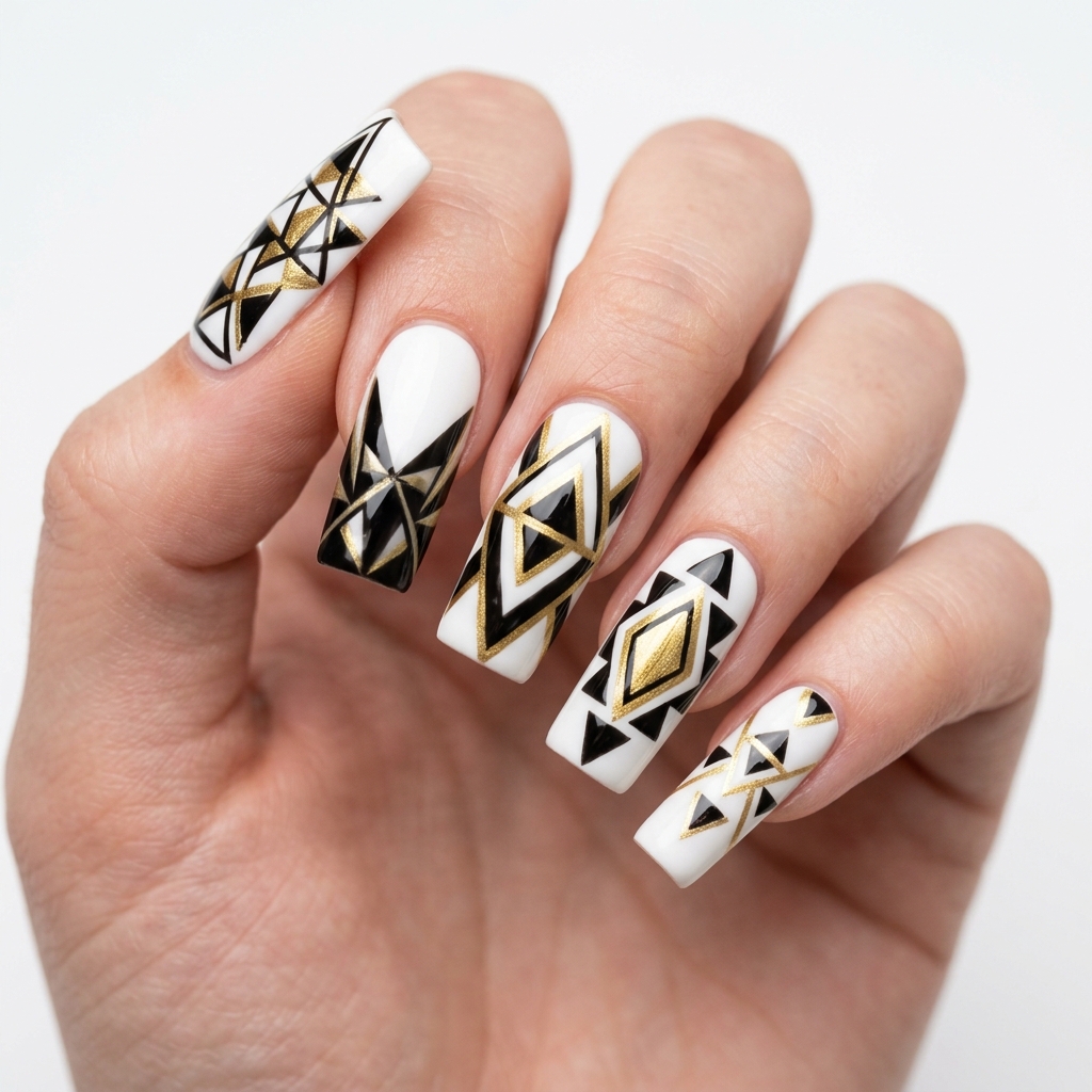 30Long Nail Designs: Stunning Ideas to Inspire Your Next Manicure 16 Geometric Long Nail Designs