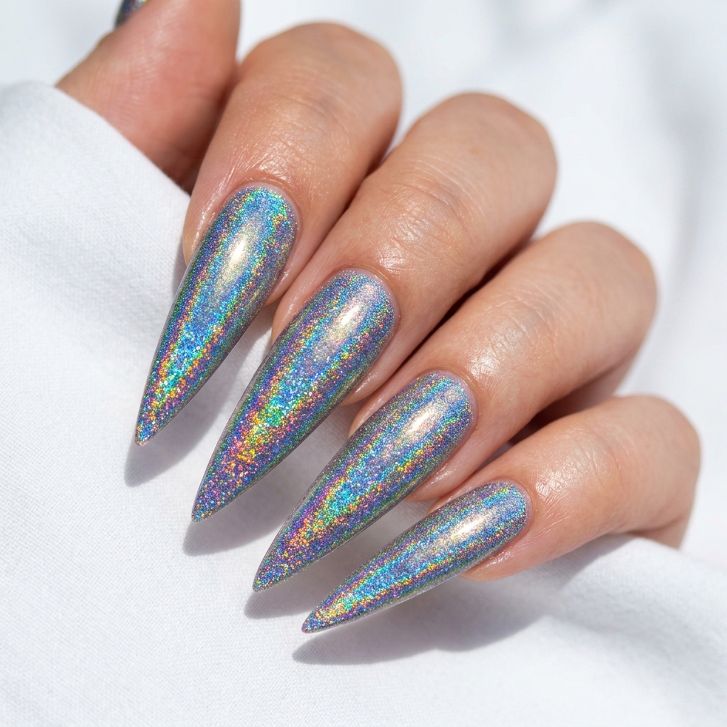 30Long Nail Designs: Stunning Ideas to Inspire Your Next Manicure 24 Holographic Long Nail Designs