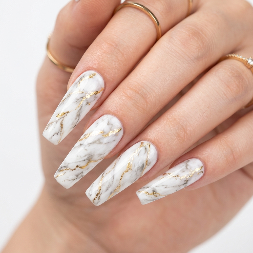 30Long Nail Designs: Stunning Ideas to Inspire Your Next Manicure 13 Marble Long Nail Designs