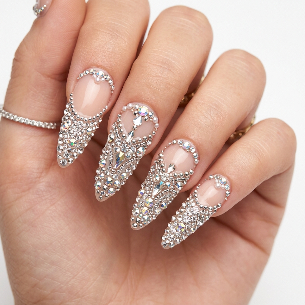 30Long Nail Designs: Stunning Ideas to Inspire Your Next Manicure 17 Rhinestone Long Nail Designs