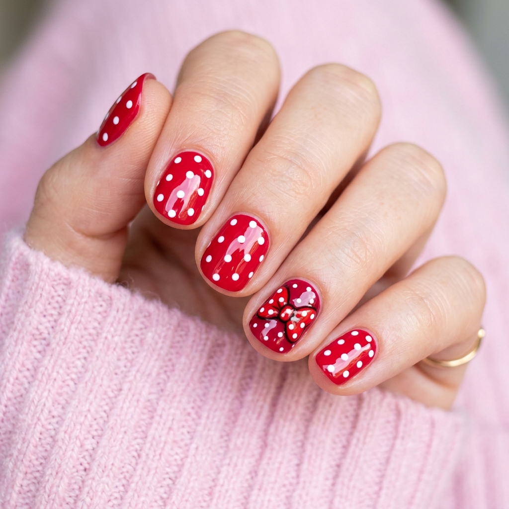 Disney Nails Ideas: 27 Magical Designs to Inspire Your Next Manicure 8 Minnie Mouse Bow Accent Nails Ideas