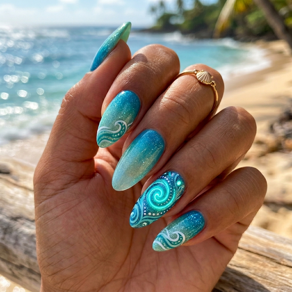 Disney Nails Ideas: 27 Magical Designs to Inspire Your Next Manicure 26 Moana Ocean-Inspired Nail Art Ideas