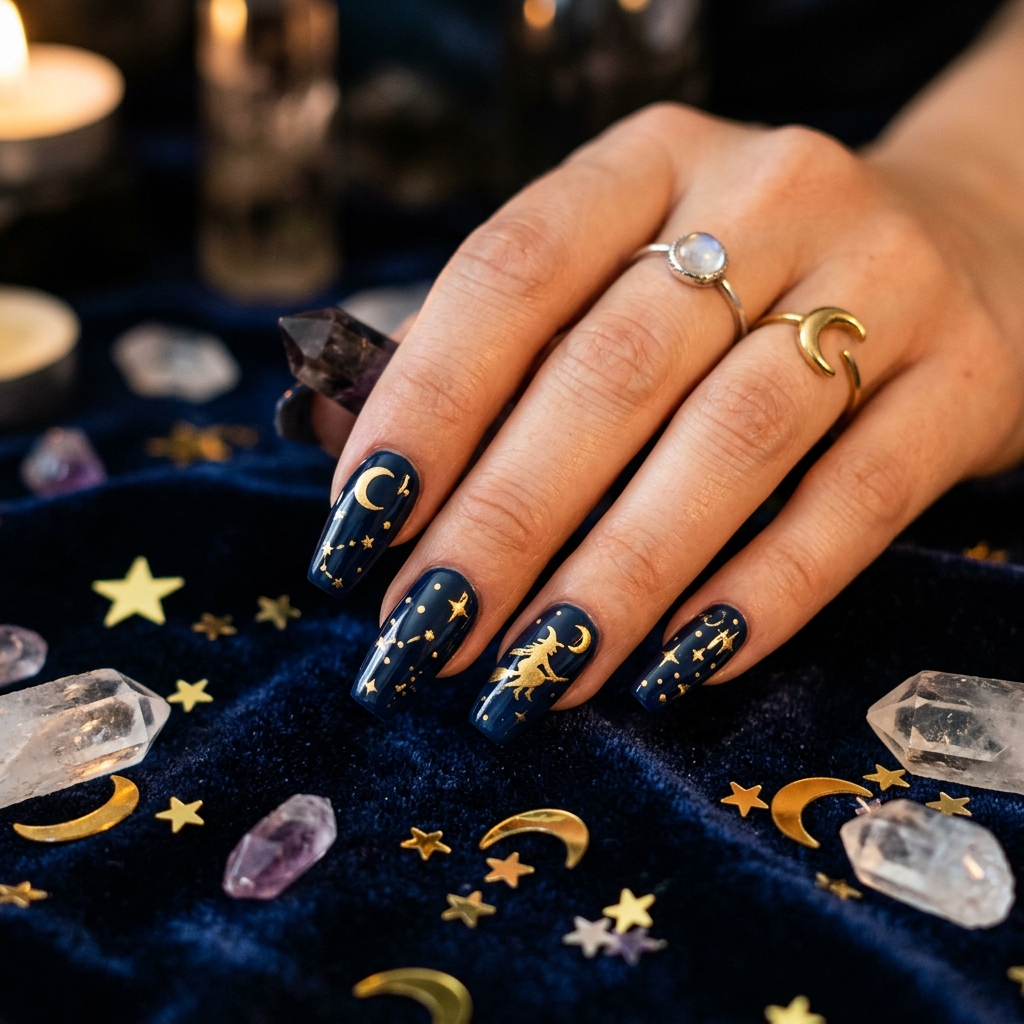 Spooky Nails Ideas: 27 Creepy and Creative Designs to Try This Season 22 Spooky Moon and Stars Nail Designs