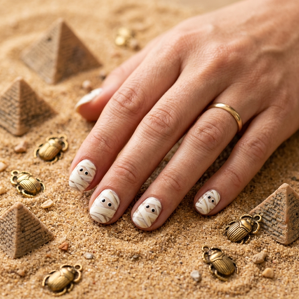 Spooky Nails Ideas: 27 Creepy and Creative Designs to Try This Season 23 Spooky Mummy Nail Designs