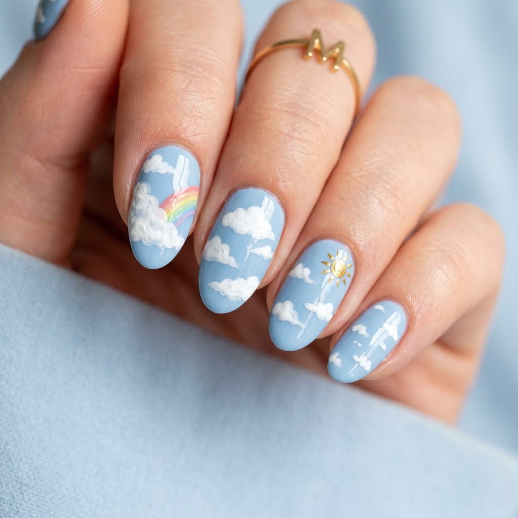Spring Nail Designs: 27 Fresh and Beautiful Ideas for Your Next Manicure 28 Spring Nail Designs with Sky and Cloud Motifs Ideas