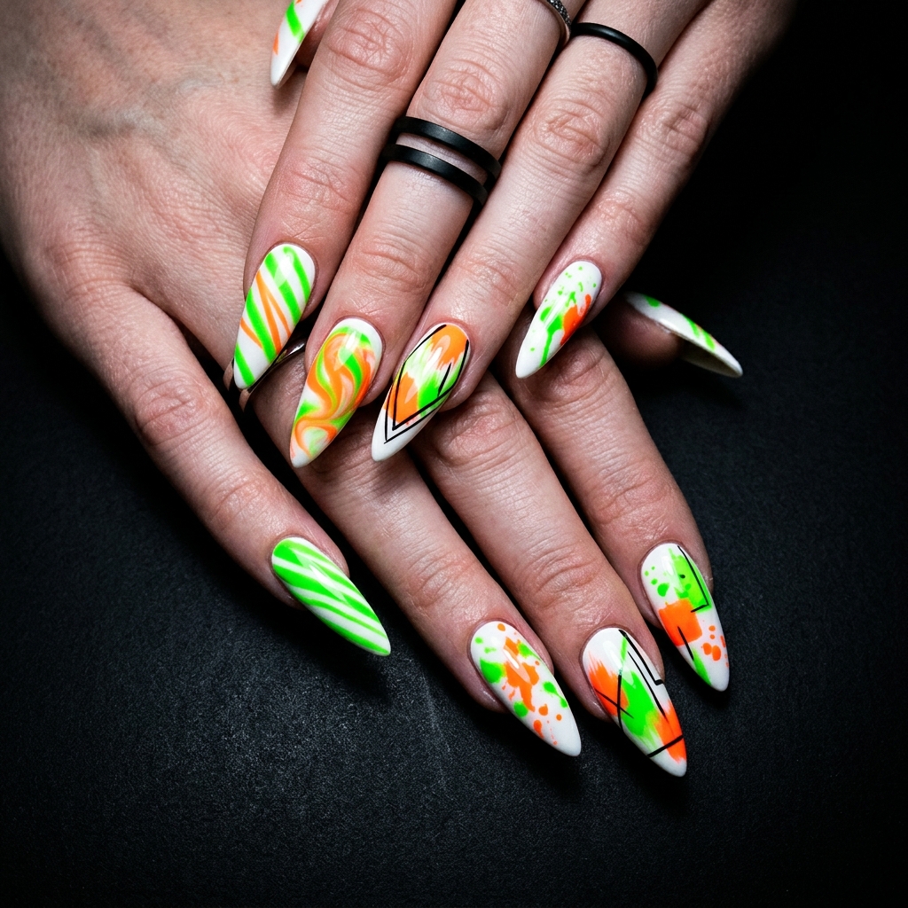 30 neon nail designs: How to Balance Bold Nail Colors Like a Pro 28 Neon and Black Nail Designs