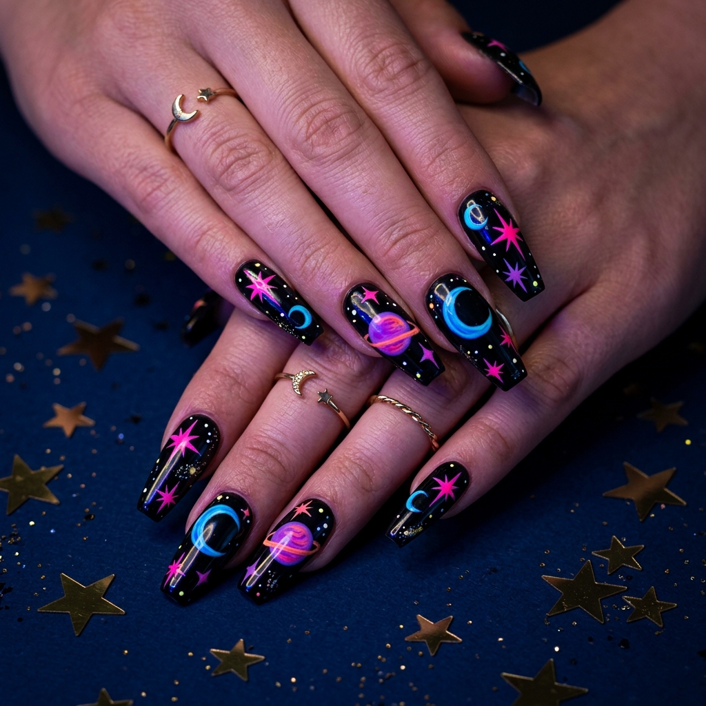 30 neon nail designs: How to Balance Bold Nail Colors Like a Pro 30 Celestial Neon Nail Designs
