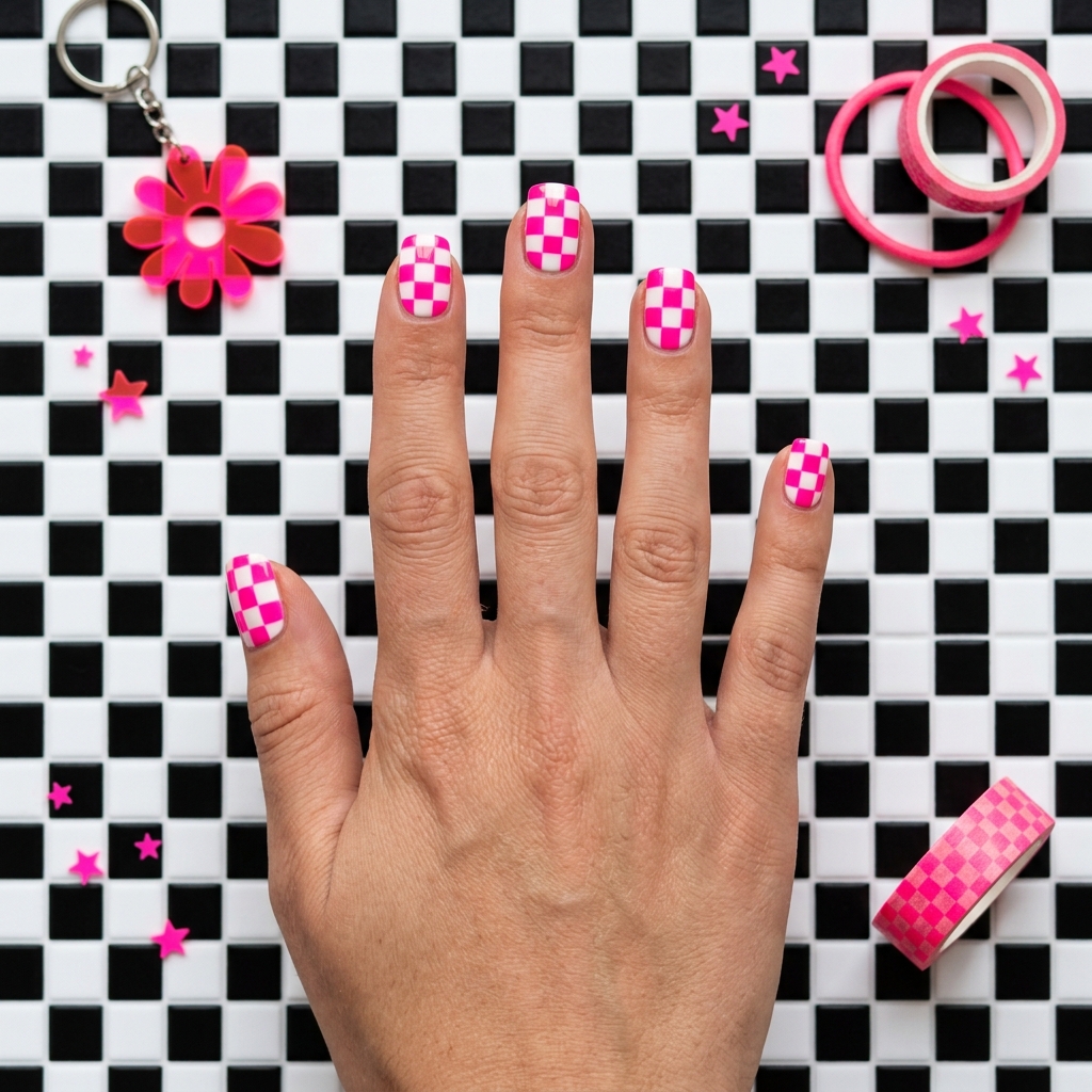 30 neon nail designs: How to Balance Bold Nail Colors Like a Pro 14 Checkerboard Neon Nail Designs