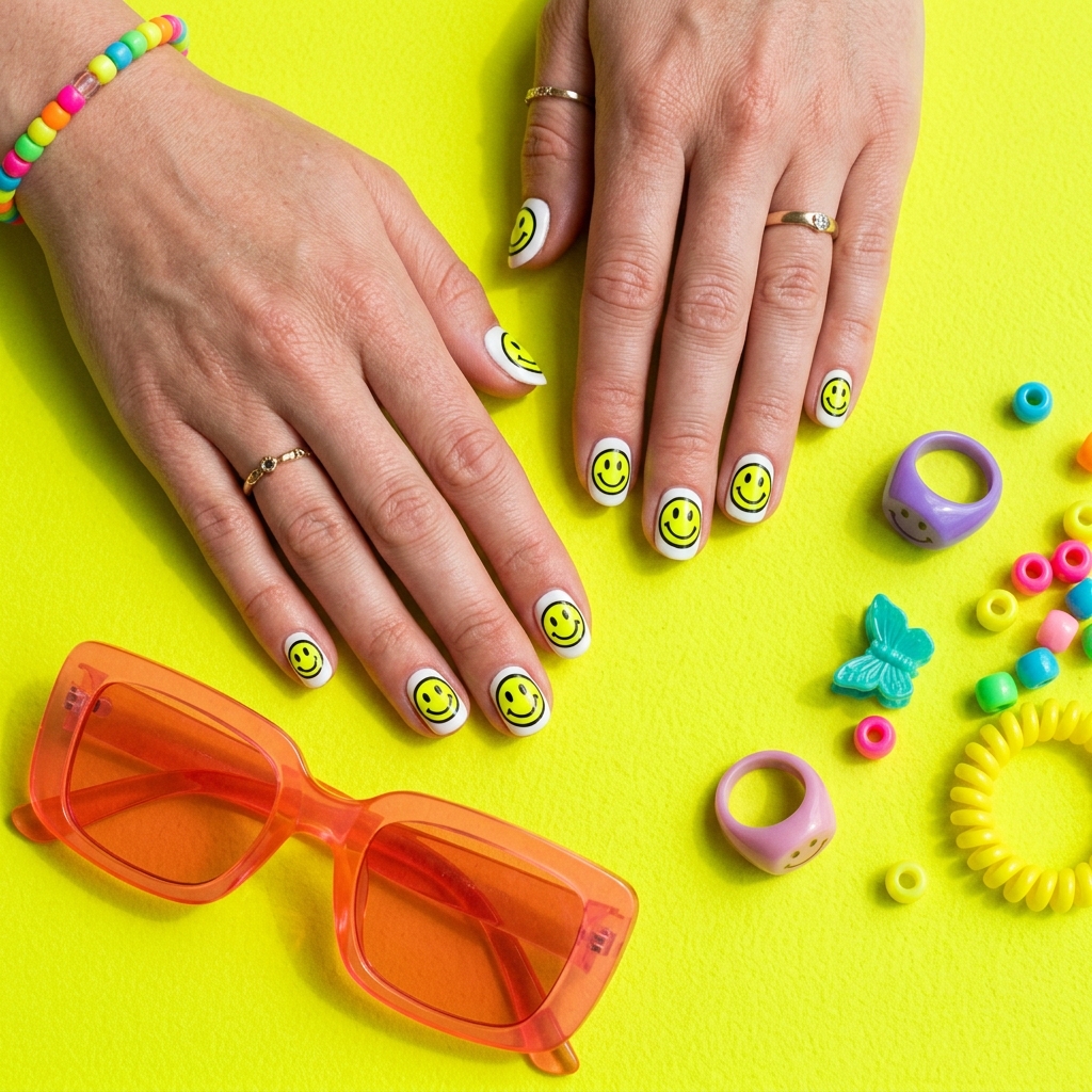 30 neon nail designs: How to Balance Bold Nail Colors Like a Pro 24 Smiley Face Neon Nail Designs