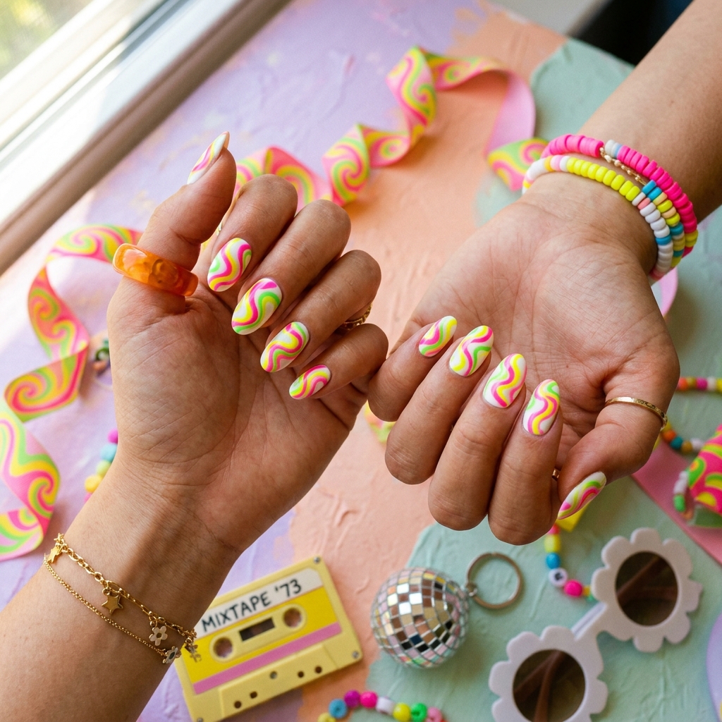 30 neon nail designs: How to Balance Bold Nail Colors Like a Pro 13 Swirl Neon Nail Designs