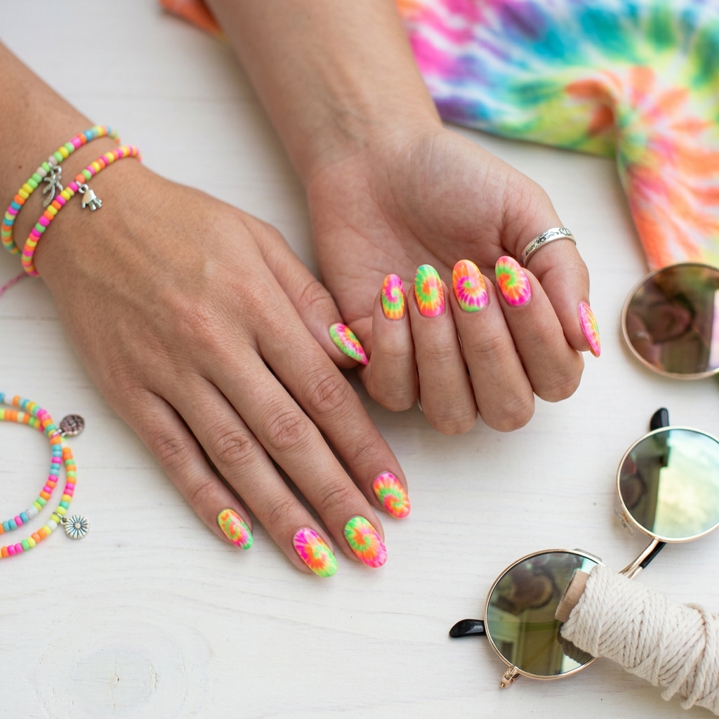 30 neon nail designs: How to Balance Bold Nail Colors Like a Pro 20 Tie Dye Neon Nail Designs