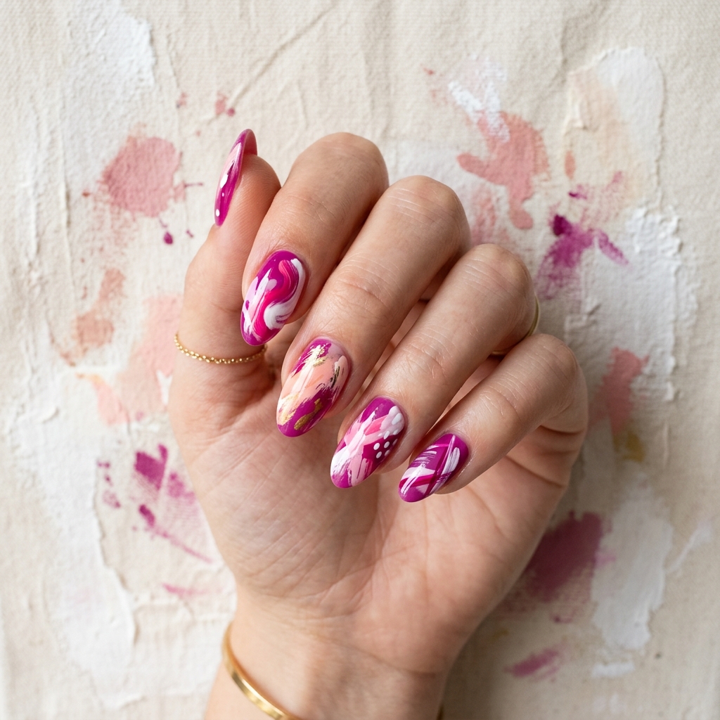 27 Pink Nail Designs Ideas: Stunning Looks to Inspire Your Next Manicure 19 Pink Abstract Nail Designs