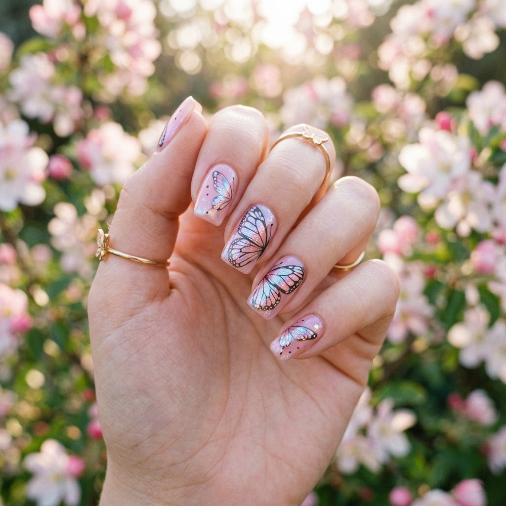 27 Pink Nail Designs Ideas: Stunning Looks to Inspire Your Next Manicure 17 Pink Butterfly Nail Designs