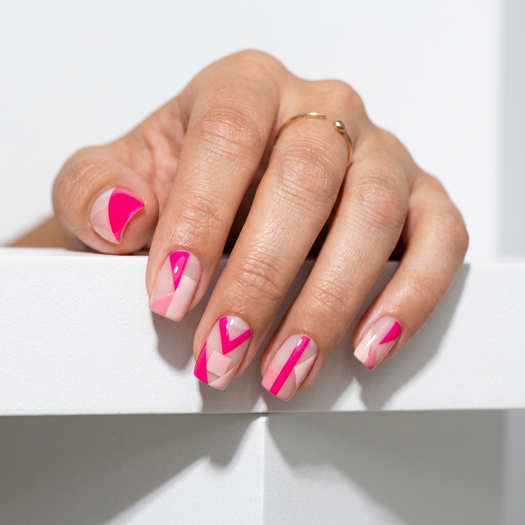 27 Pink Nail Designs Ideas: Stunning Looks to Inspire Your Next Manicure 20 Pink Geometric Nail Designs