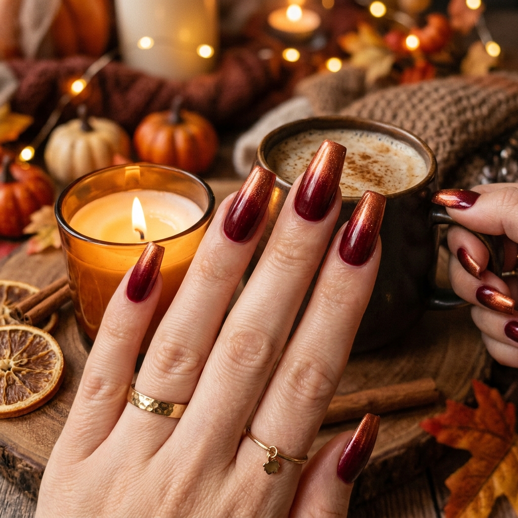 30 Fall Ombre Nails Ideas That Are Simply Stunning 8 Deep Red and Copper Fall Ombre Nails