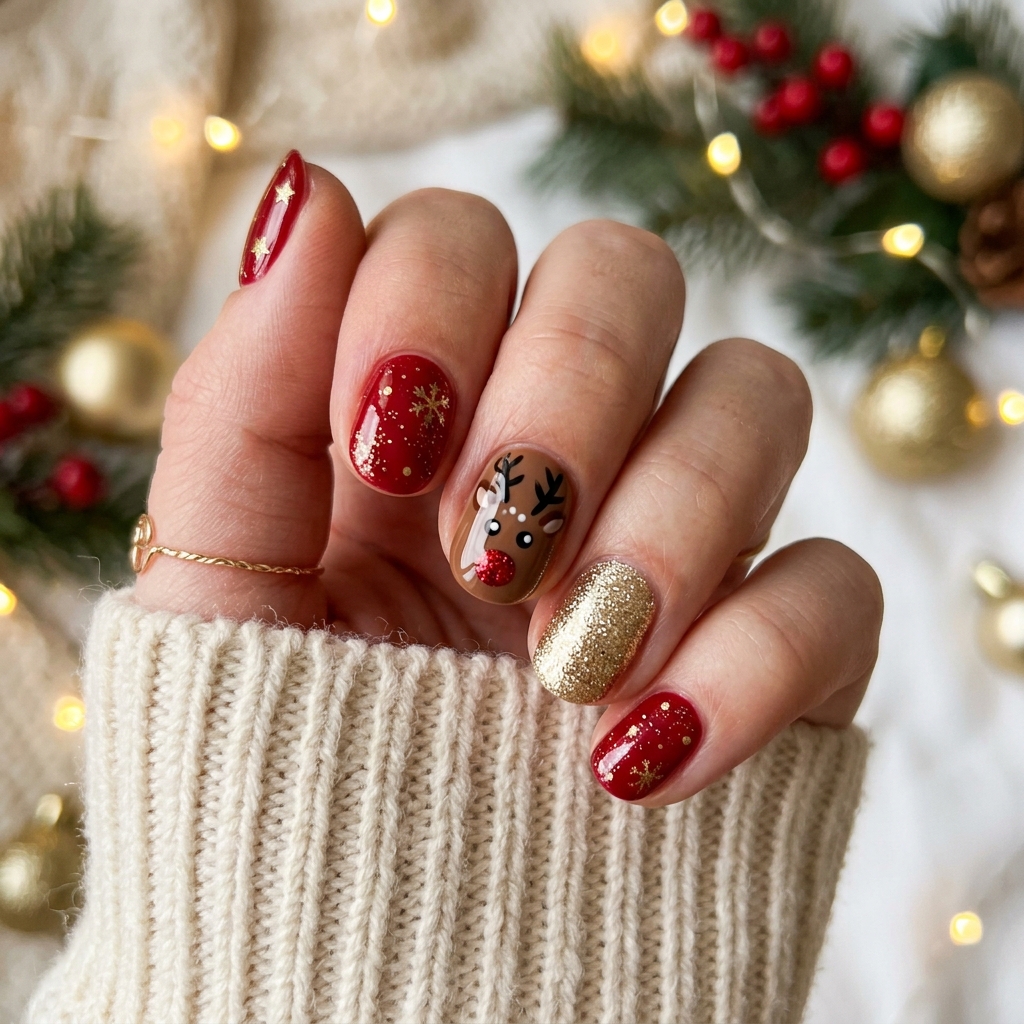 Reindeer Christmas Nail Ideas