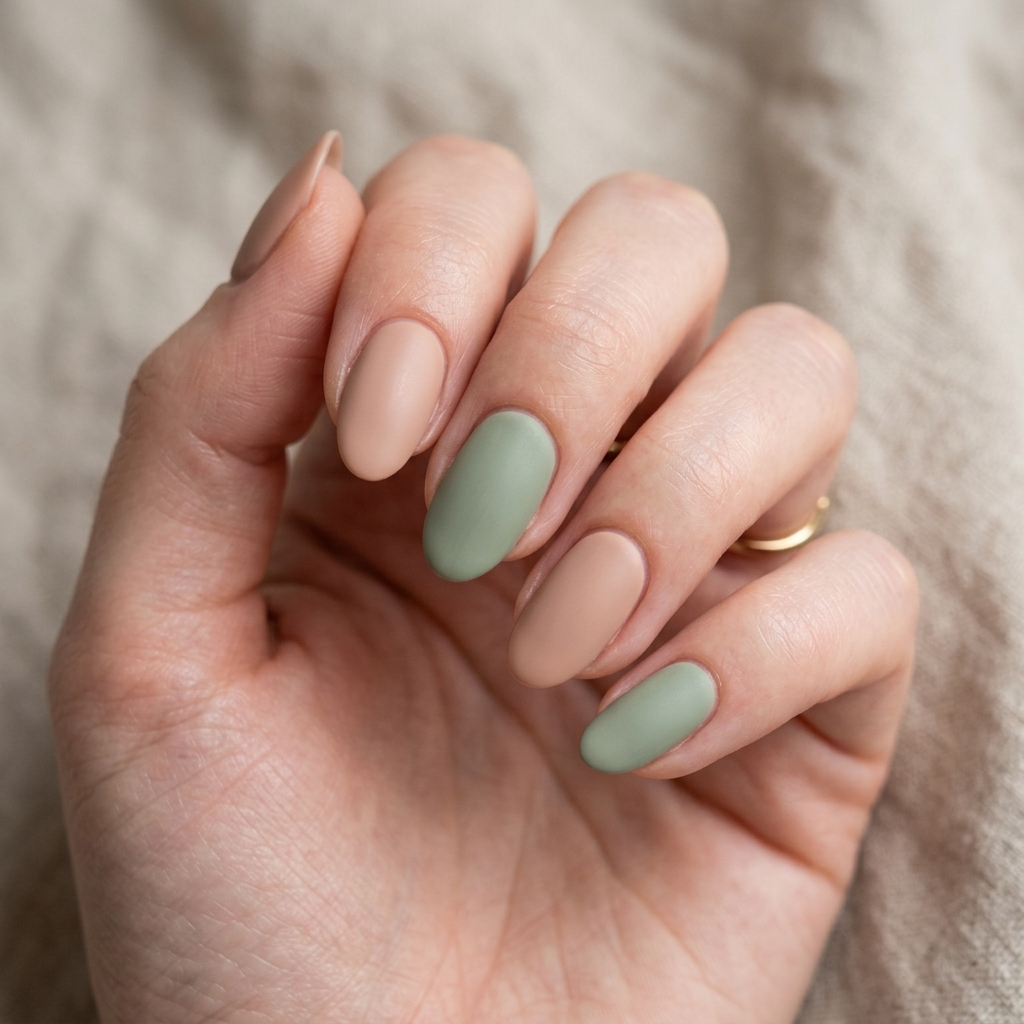27 Stunning Green Nail Designs Ideas to Inspire Your Next Manicure 18 Sage nude green nail designs 202605122211