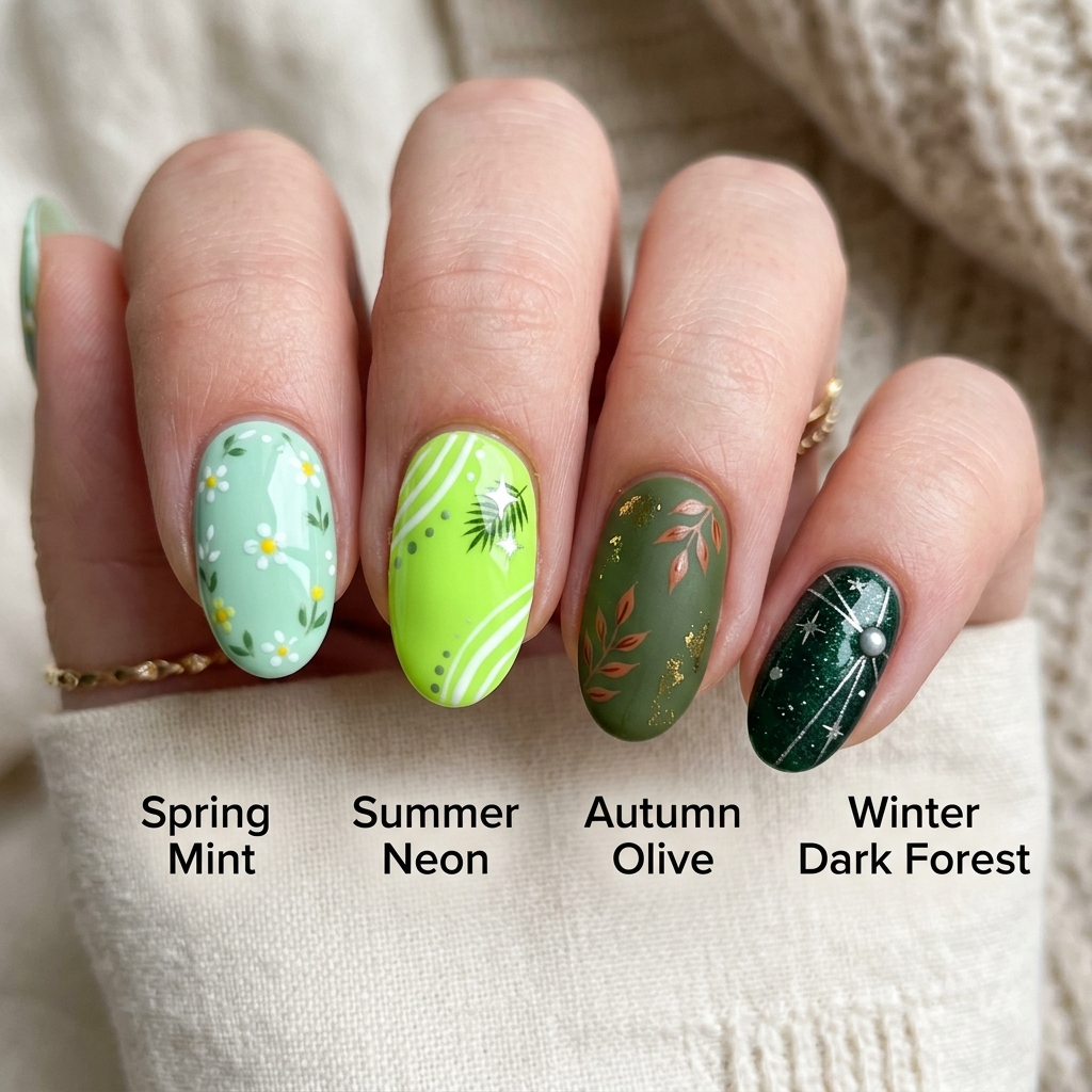 27 Stunning Green Nail Designs Ideas to Inspire Your Next Manicure 27 Seasonal green nail designs 202605122214