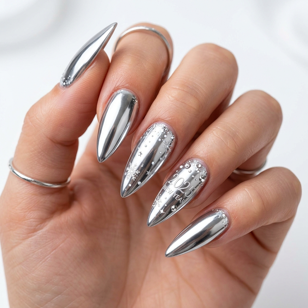 27 Stunning New Year Nails Ideas to Ring in the New Year in Style 6 Silver Chrome New Year Nail Ideas