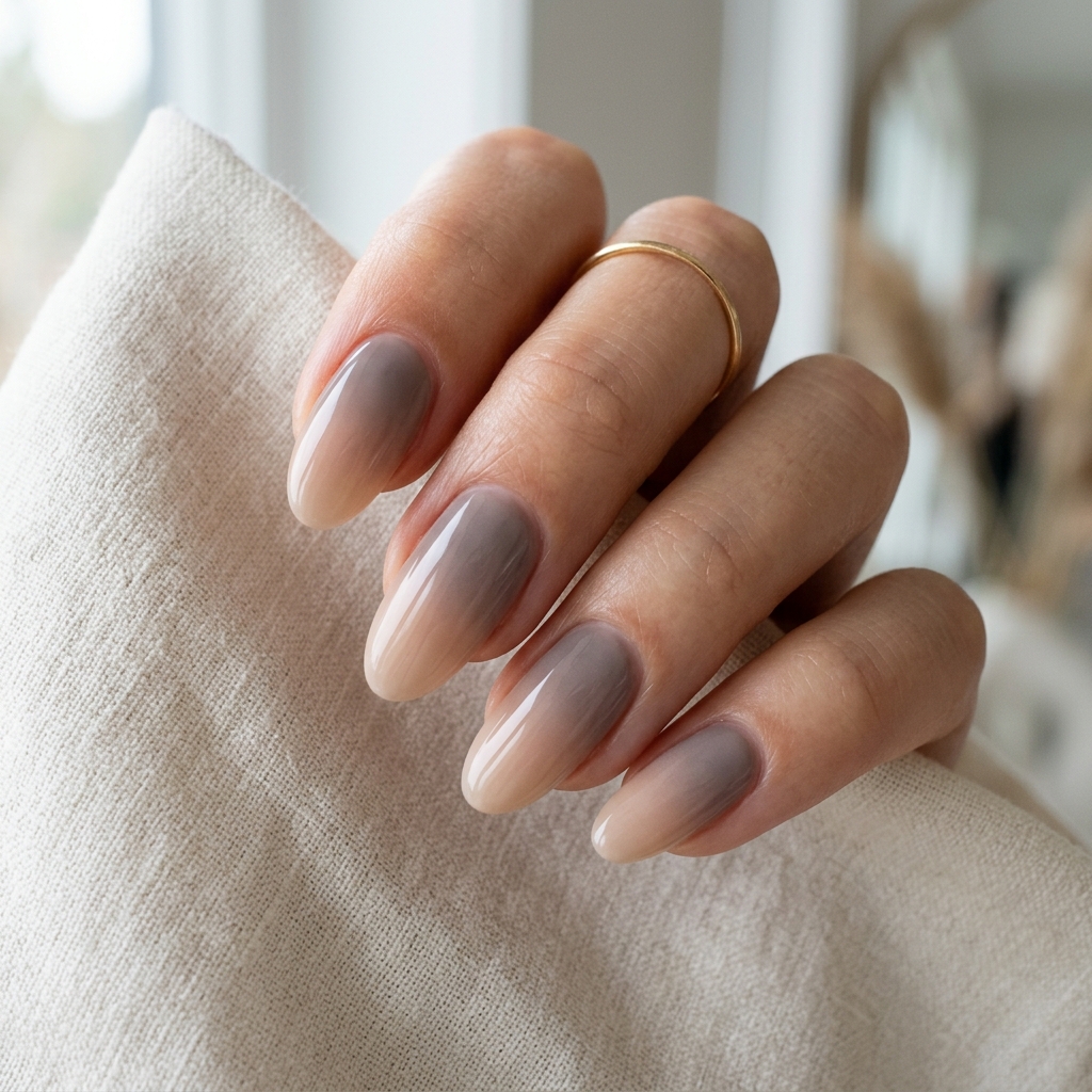 30 Fall Ombre Nails Ideas That Are Simply Stunning 17 Smoky Taupe and Nude Ombre Nails