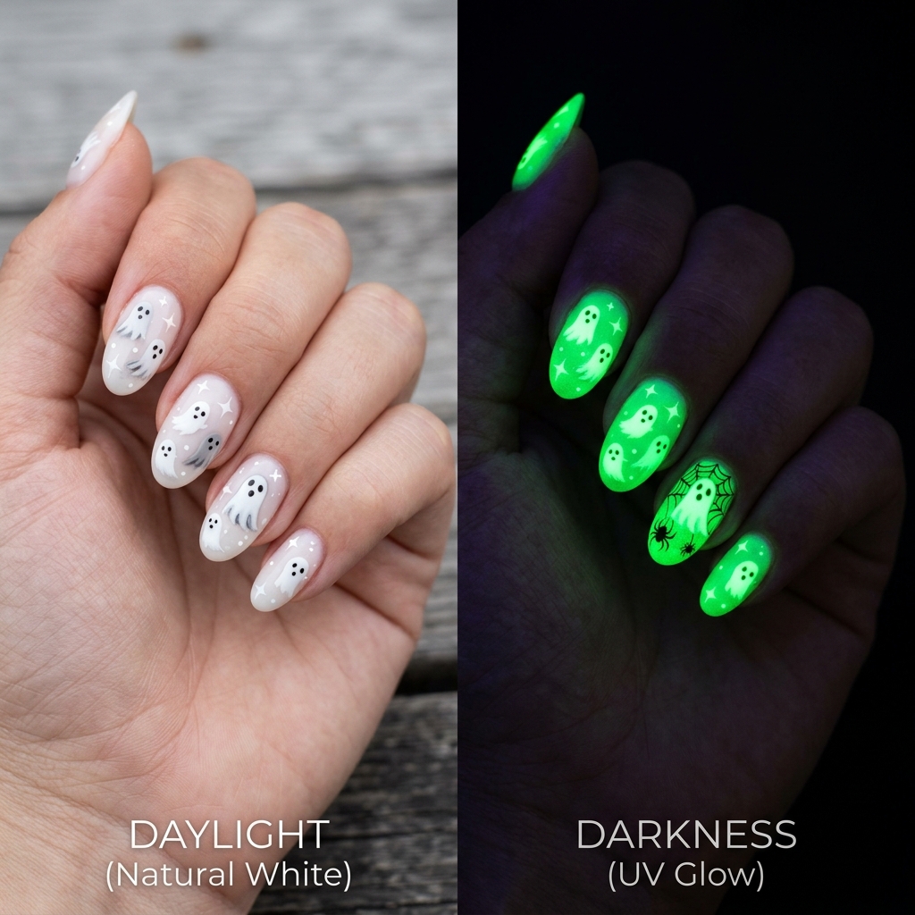 Spooky Nails Ideas: 27 Creepy and Creative Designs to Try This Season 27 Spooky Glow in the Dark Nail Designs