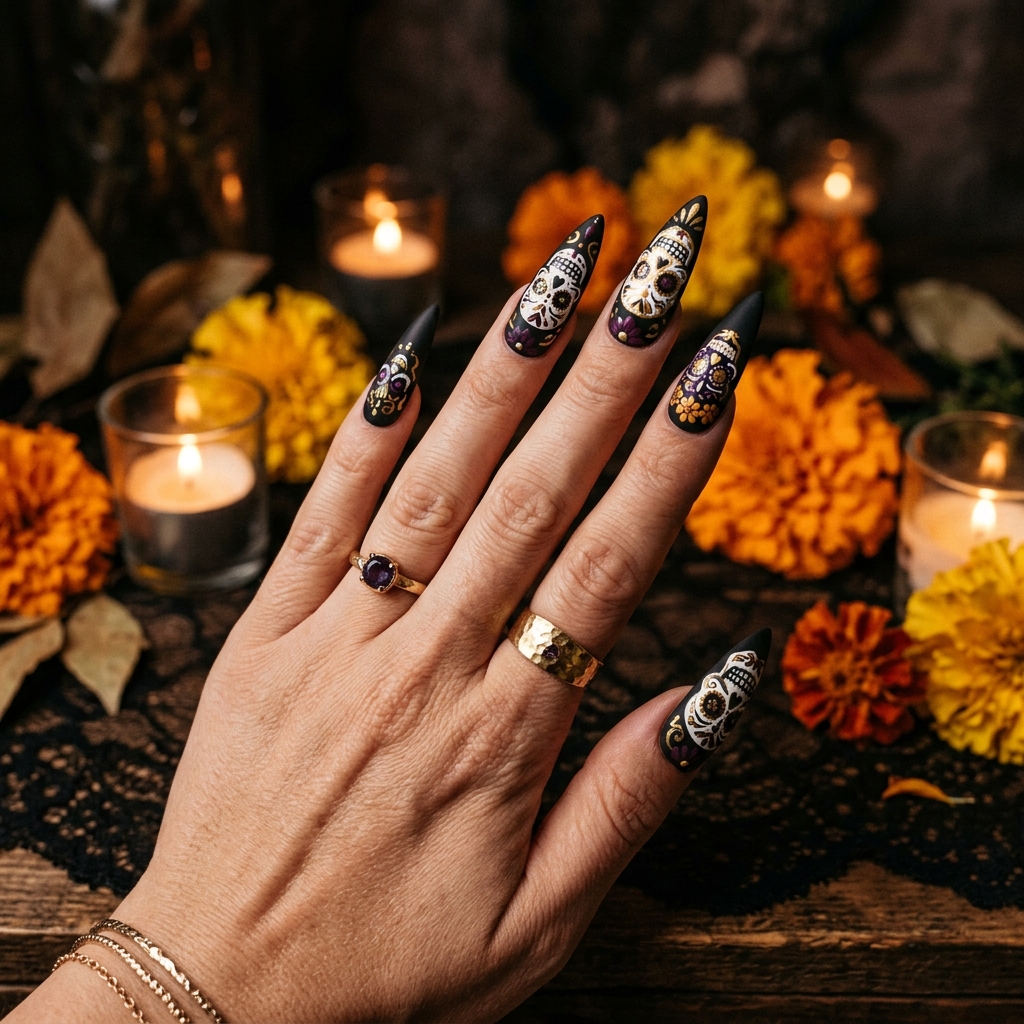 Spooky Nails Ideas: 27 Creepy and Creative Designs to Try This Season 8 Spooky Skull Nail Designs