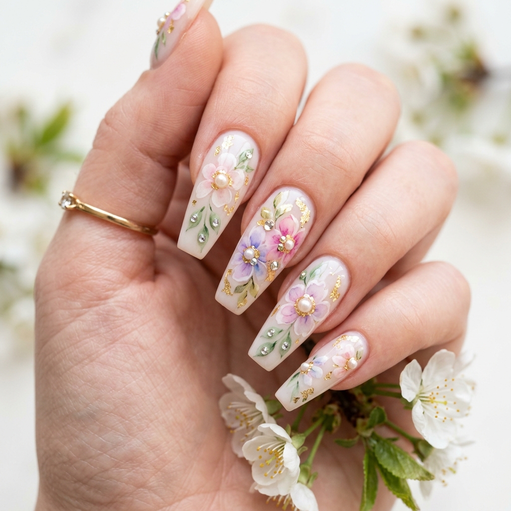 Spring Nail Designs: 27 Fresh and Beautiful Ideas for Your Next Manicure 27 Spring Nail Designs with Embellishments and Gems Ideas