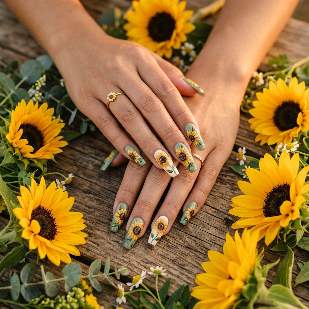 Yellow Sunflower Nail Designs