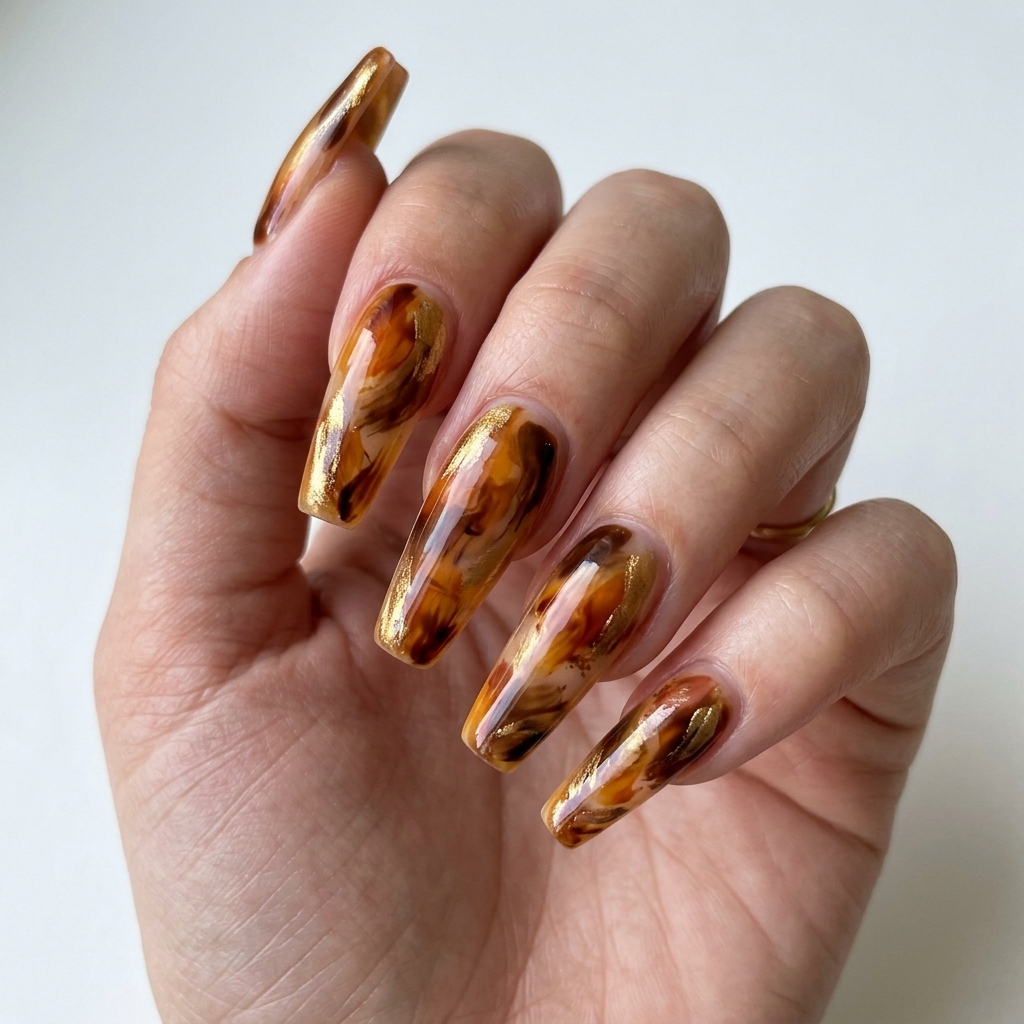 27 Beautiful Tortoise Shell Nails Ideas to Inspire Your Next Manicure 26 Tortoise shell abstract nails 202605181728