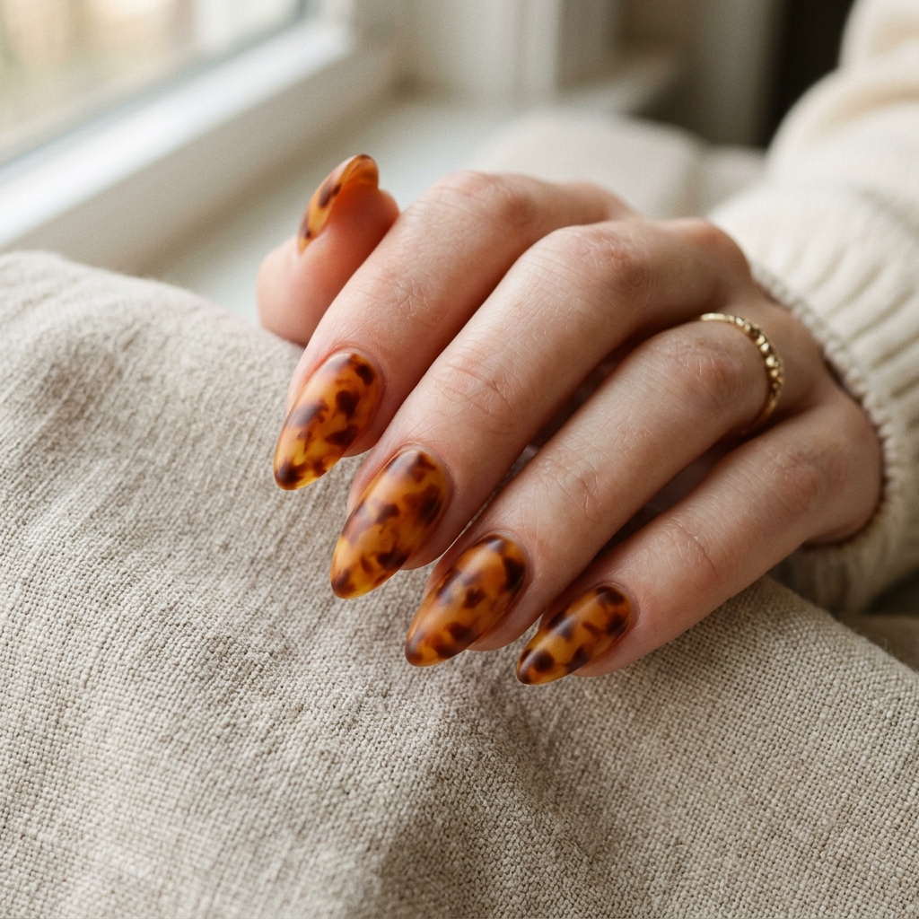 27 Beautiful Tortoise Shell Nails Ideas to Inspire Your Next Manicure 10 Tortoise shell almond nails 202605181715