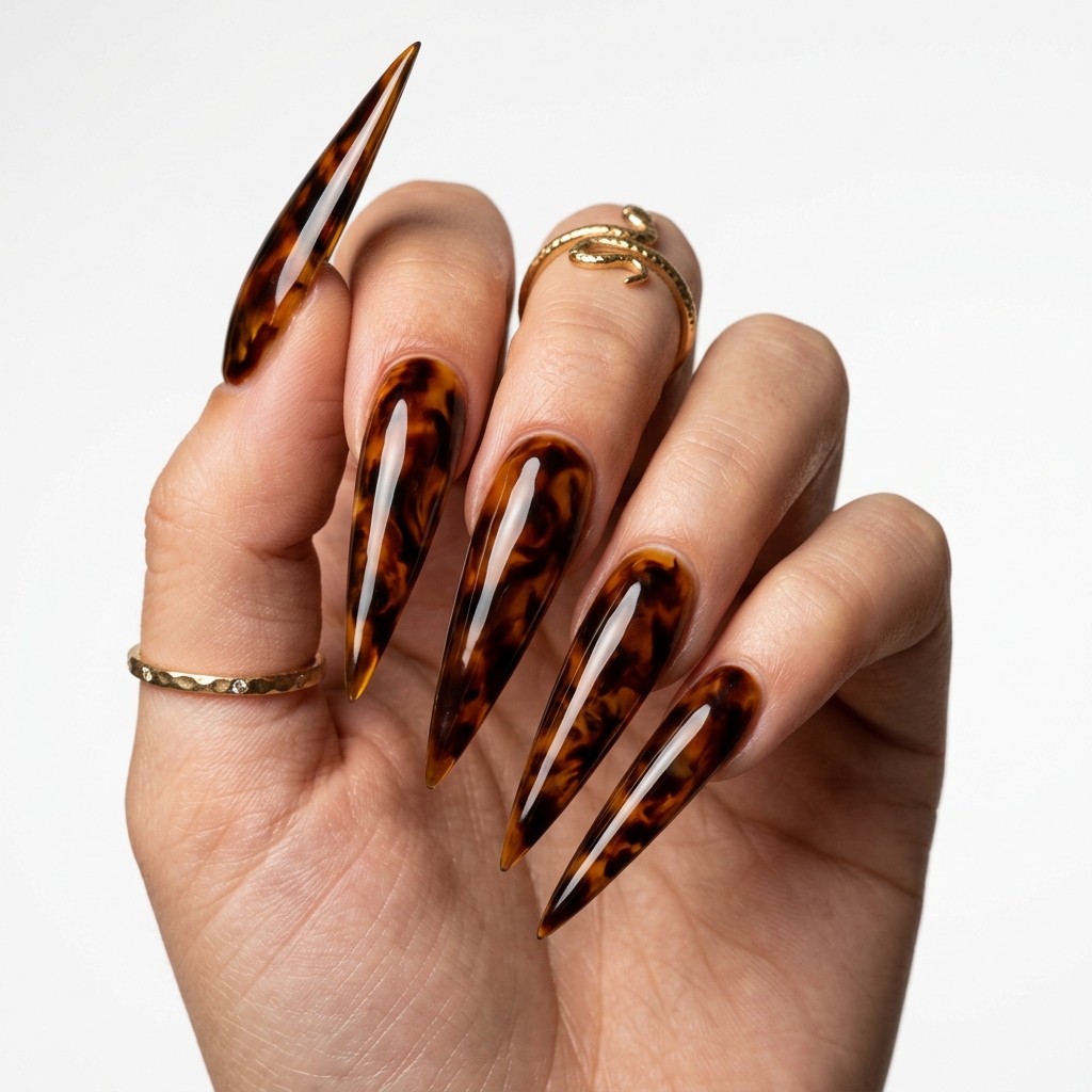 27 Beautiful Tortoise Shell Nails Ideas to Inspire Your Next Manicure 14 Tortoise shell stiletto nails 202605181719
