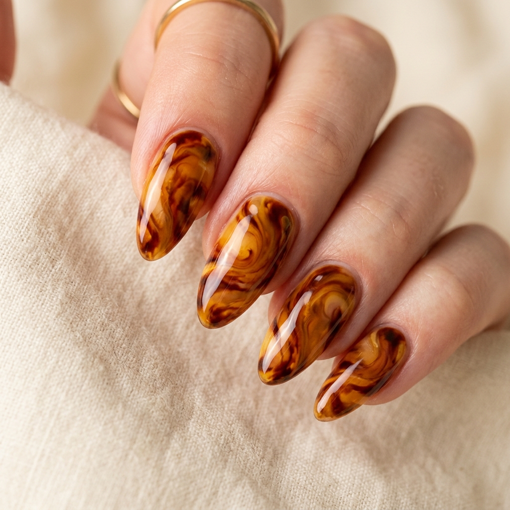 27 Beautiful Tortoise Shell Nails Ideas to Inspire Your Next Manicure 20 Tortoise shell swirl nails 202605181724
