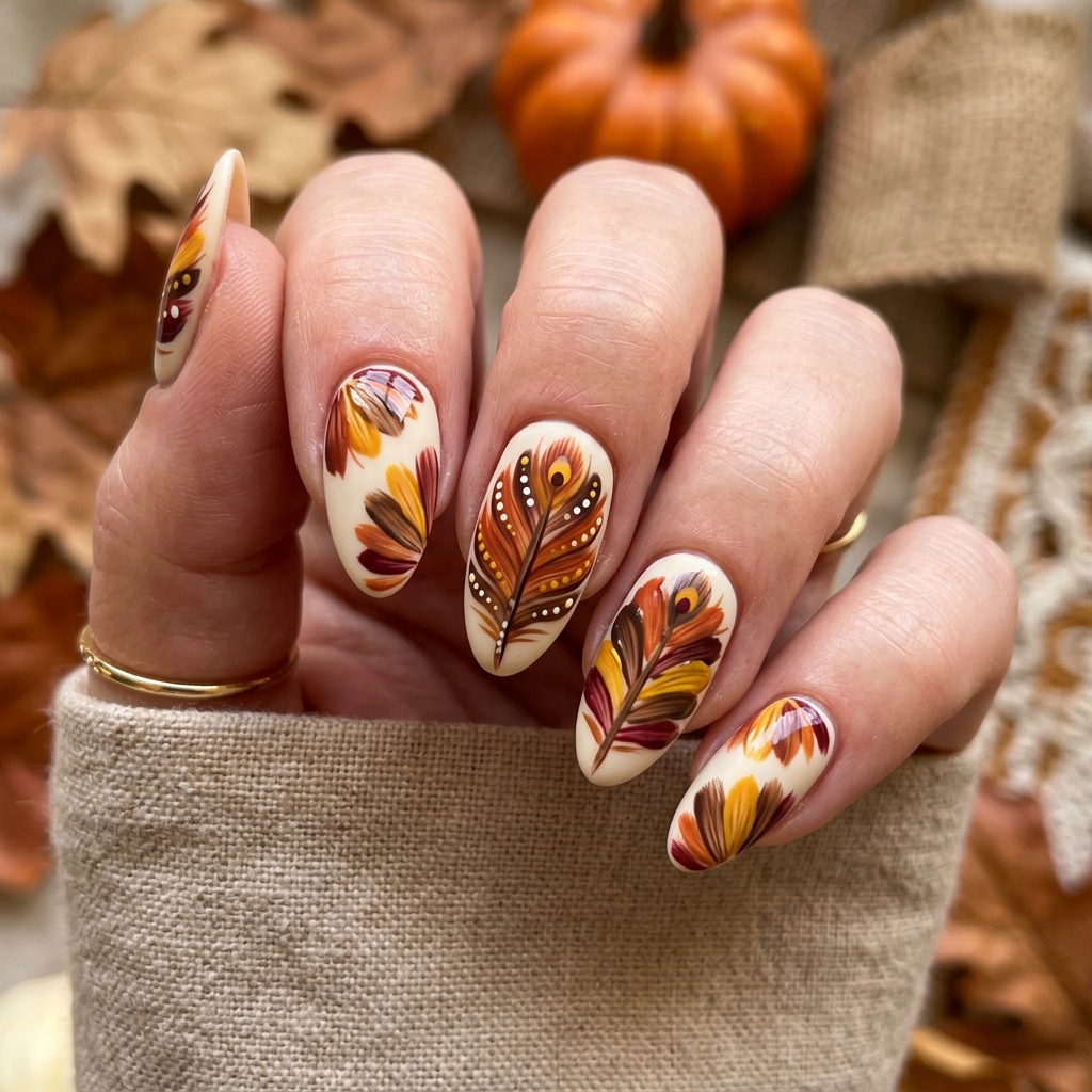 Thanksgiving Nails Ideas: The Ultimate Guide to Festive Manicures This Season 7 Turkey Feather Thanksgiving Nails Ideas
